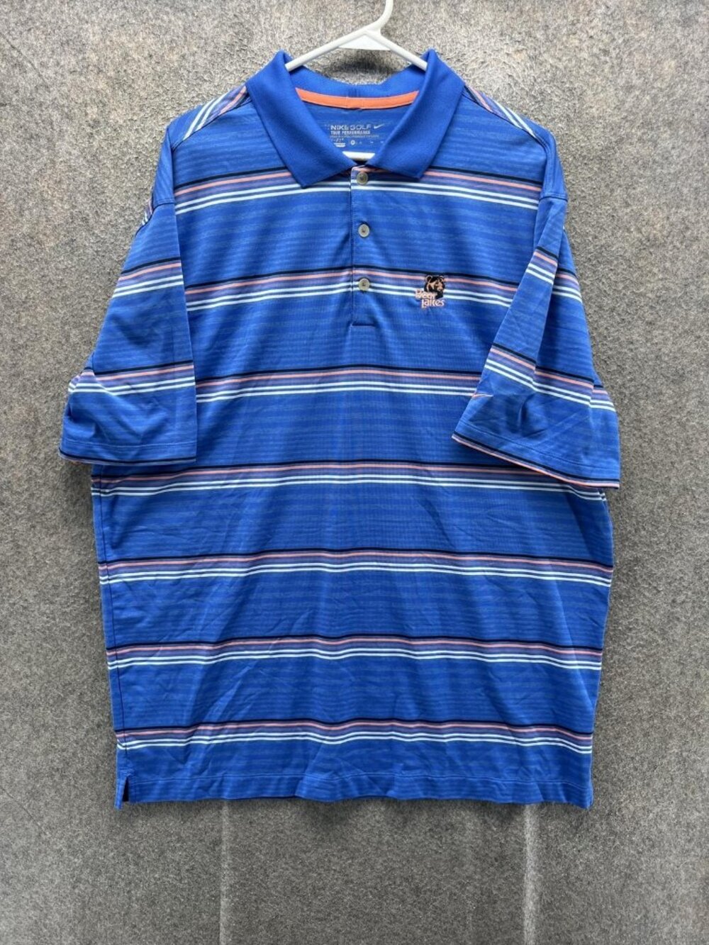 Nike Golf Polo Shirt Men XL Blue Striped Dri-FIT Tour Performance Jersey Logo